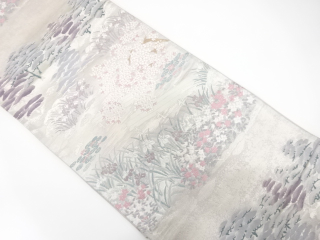 アンティーク　八ッ橋に花模様織り出し袋帯（材料）